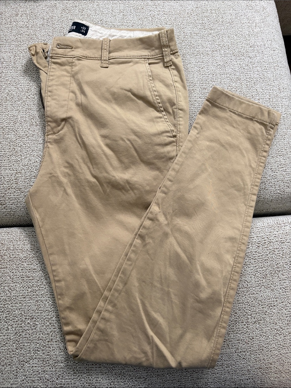 NWOT Hollister Men's Khaki Tan Chino Pants 32x34 advanced stretch